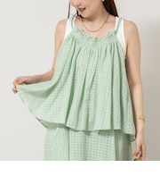 【WALANCE/ワランス】natural dye sheer cotton check gather camisole