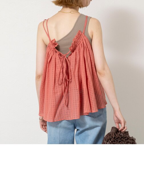 【WALANCE/ワランス】natural dye sheer cotton check gather camisole