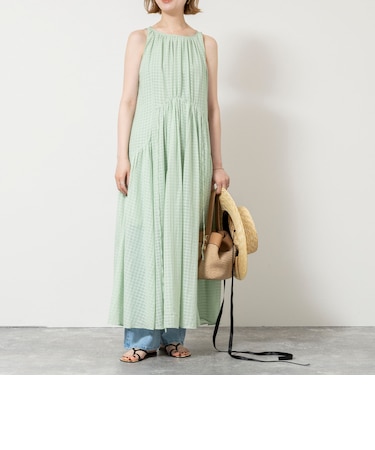 【WALANCE/ワランス】natural dye sheer cotton check gather dress