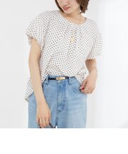 【WEB限定】ウォッシャブルサッカードット袖ギャザーブラウス