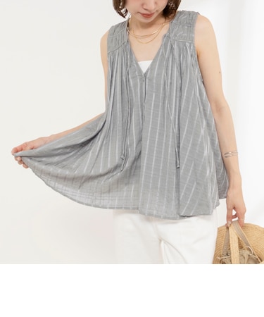 【MARILYN MOON/マリリーンムーン】sheer check 2way gathered blouse