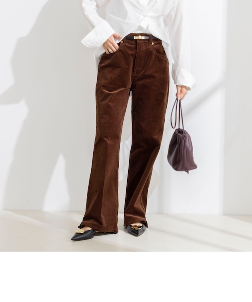 《5サイズ展開》【RM denim】ウォッシャブルセンタープレス裾デザインコーデュロイパンツ