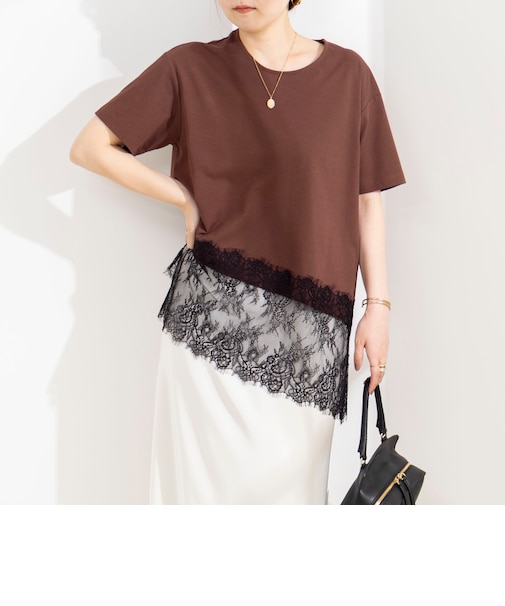 ウォッシャブル裾レースイレヘムTシャツ