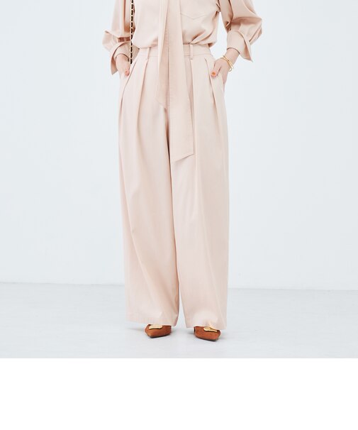 《セットアップ対応》ウォッシャブルバイオツイルタックワイドパンツ