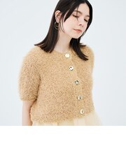 裾フリルキャミ付きファンシーヤーン5分袖カーディガン