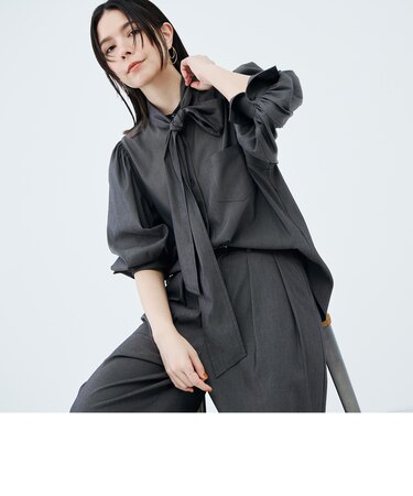 《セットアップ対応》ウォッシャブルバイオツイルボウタイブラウス