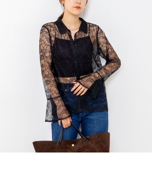 【WEB＆一部店舗限定カラーアイテム】ウォッシャブルレースシャツブラウス