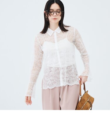 【WEB＆一部店舗限定カラーアイテム】ウォッシャブルレースシャツブラウス