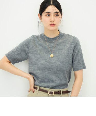 《抗ピンリング/アンサンブル対応/手洗い可能》ウール100ハイネック5分袖プルオーバー