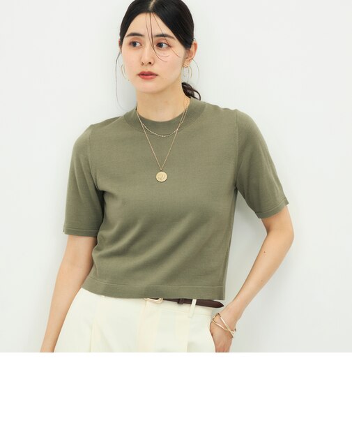 《抗ピンリング/アンサンブル対応/手洗い可能》ウール100ハイネック5分袖プルオーバー