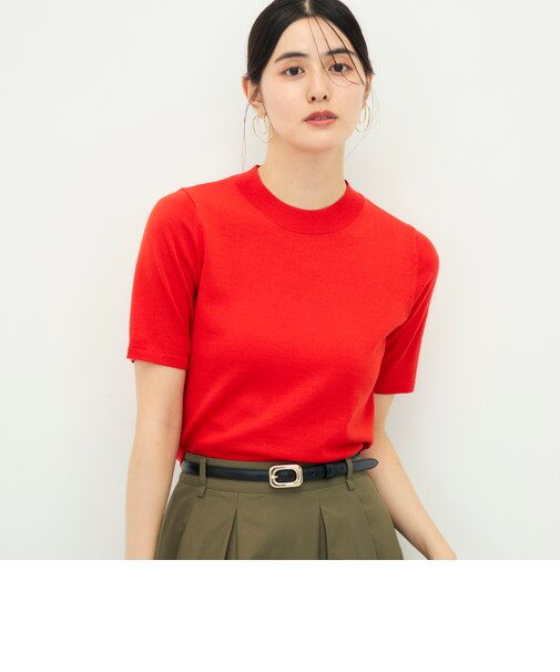 《抗ピンリング/アンサンブル対応/手洗い可能》ウール100ハイネック5分袖プルオーバー