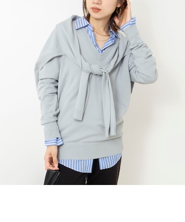 【 SHOP PRESS二見別注カラー】レイヤードピース付きVネックプルオーバー