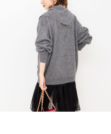 カシミヤファー加工クルーネックプルオーバー ミニストール付き