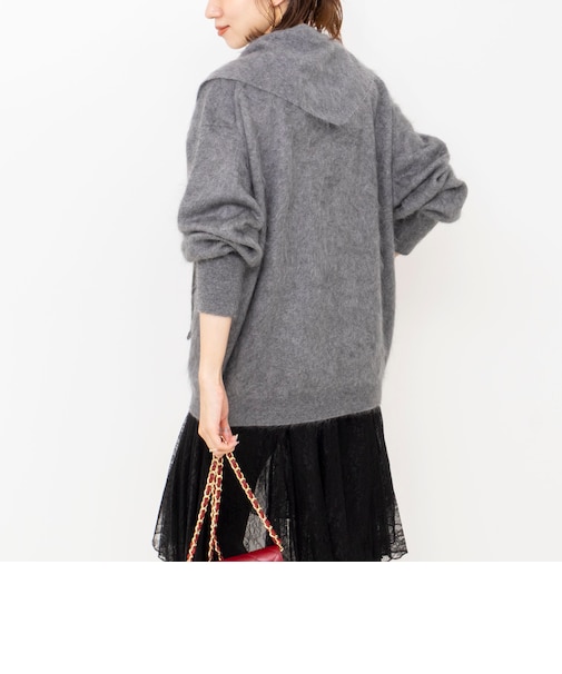 カシミヤファー加工クルーネックプルオーバー ミニストール付き