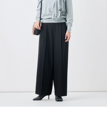 【一部WEB限定サイズ】《抗ピル/防シワ》ウォッシャブルポリウール梳毛タックワイドパンツ