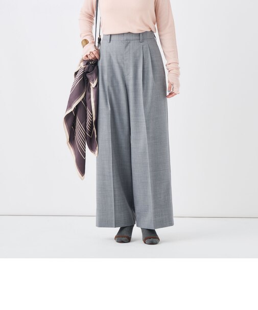 【一部WEB限定サイズ】《抗ピル/防シワ》ウォッシャブルポリウール梳毛タックワイドパンツ