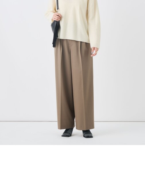 【一部WEB限定サイズ】《抗ピル/防シワ》ウォッシャブルポリウール梳毛タックワイドパンツ