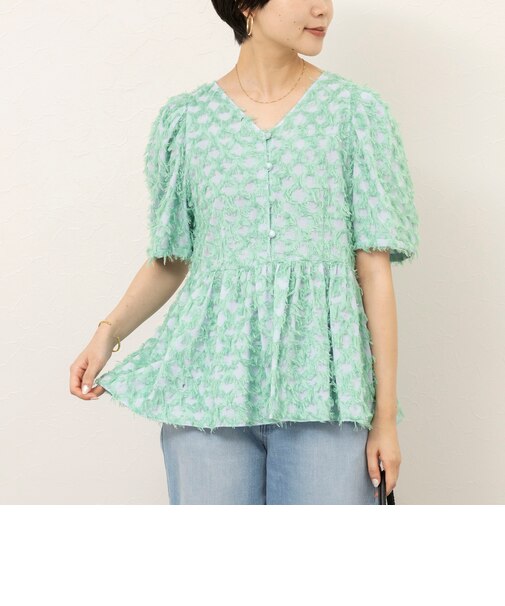 【WEB＆一部店舗限定】ラティスジャガードペプラムブラウス