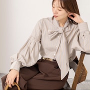 【MARILYN MOON/マリリーンムーン】stripe embroidery tie blouse