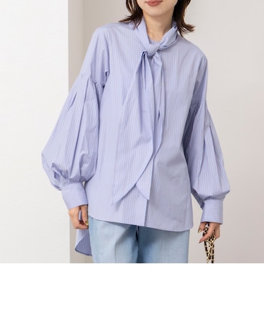 【MARILYN MOON/マリリーンムーン】stripe embroidery tie blouse