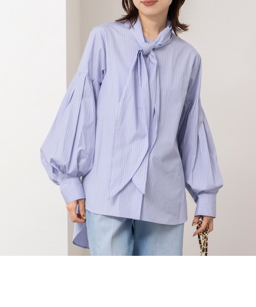 【MARILYN MOON/マリリーンムーン】stripe embroidery tie blouse