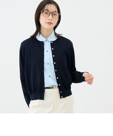 《抗ピンリング/手洗い可能》ウール100クルーネックカーディガン