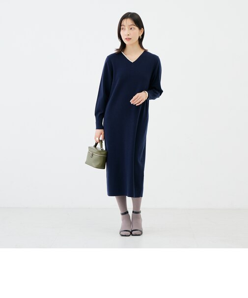 【WEB限定】《手洗い可能》片衿パール総針コクーンワンピース