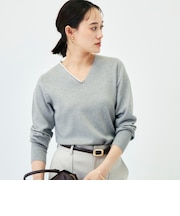 【WEB限定】《手洗い可能》片衿パール総針Vネックプルオーバー