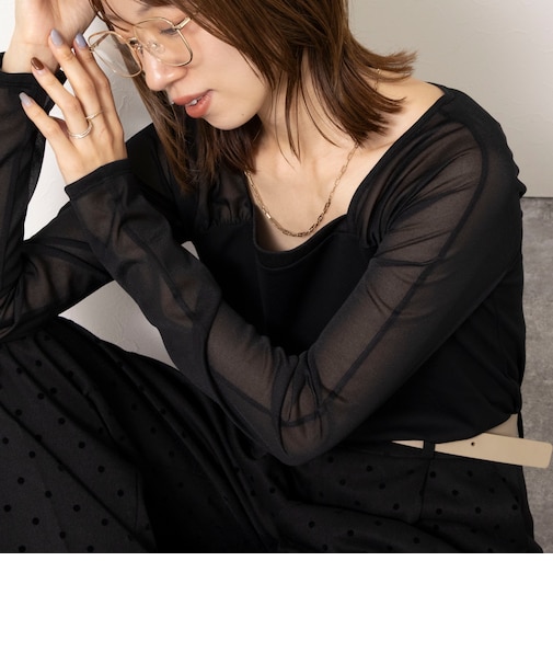 ウォッシャブルシアー×スムース2WAYドッキングカットソー