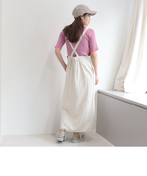 リネン混サロペットワンピース