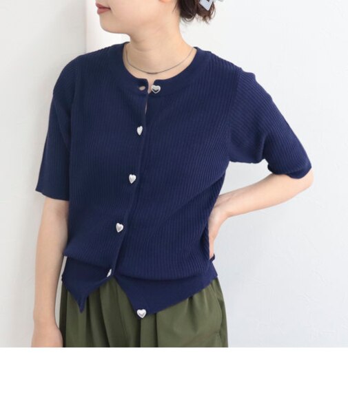 ハートボタン 半袖カーディガン