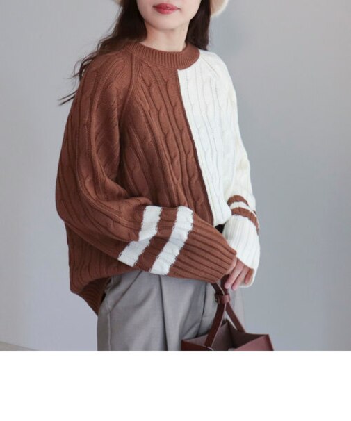 バイカラーケーブルニット