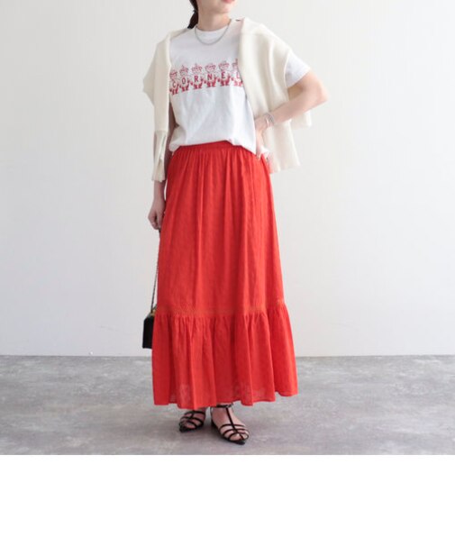 【fredyemueフレディエミュ】コットンレースティアードスカート