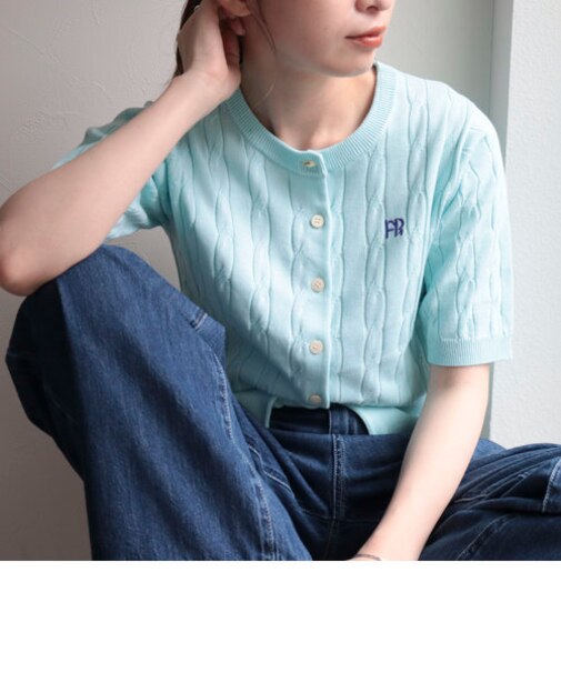 ケーブル柄半袖カーディガン
