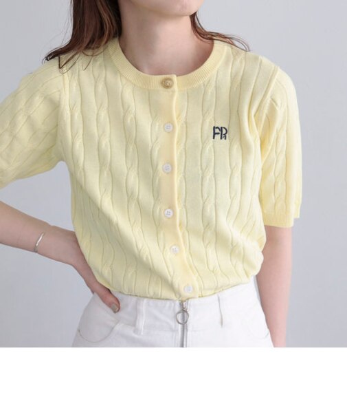ケーブル柄半袖カーディガン