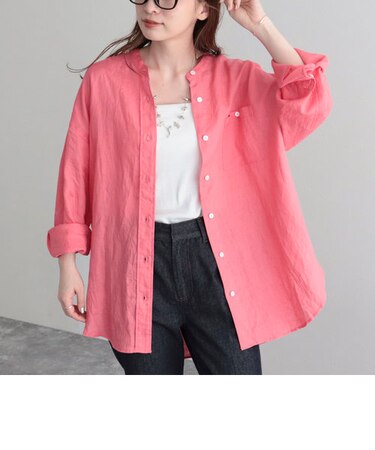 【fredyemueフレディエミュ】リネンバンドカラーシャツ