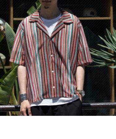 【GLOSTER/グロスター】バルファレース オープンカラーシャツ メッシュシャツ 透かし編み