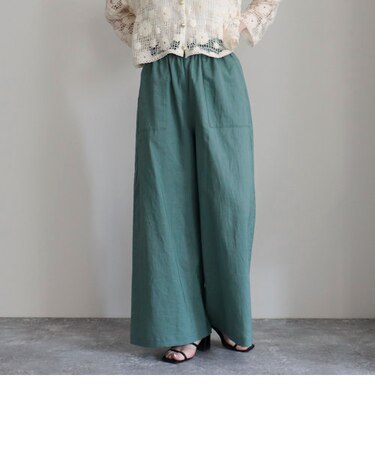 デニム/リネン混イージーワイドパンツ