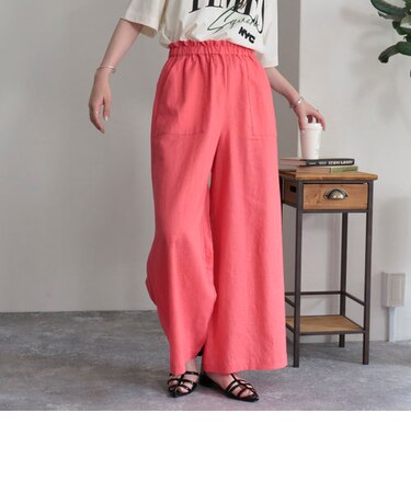 デニム/リネン混イージーワイドパンツ