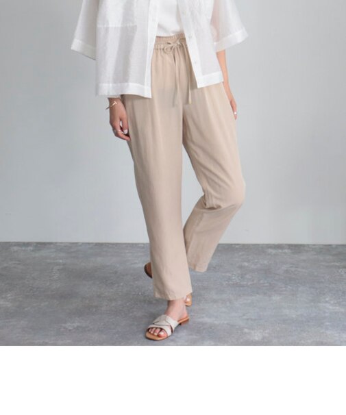 シルキーリネンブレンドテーパードパンツ