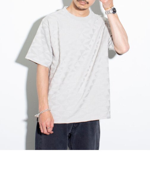 【GLOSTER/グロスター】ジオメトリック柄 ジャガード クルーネックTシャツ