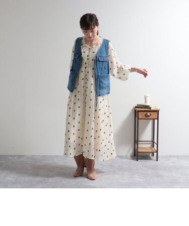 シアー楊柳刺繍前開きワンピース（ぺチOP付き）