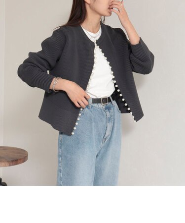 片畦パールボタンカーディガン