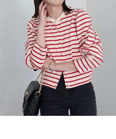 ボリューム袖 ボーダーカーディガン