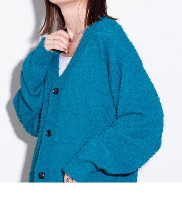 【GLOSTER/グロスター】ルーズシルエット 異素材 ツイストブークレ ニットカーディガン