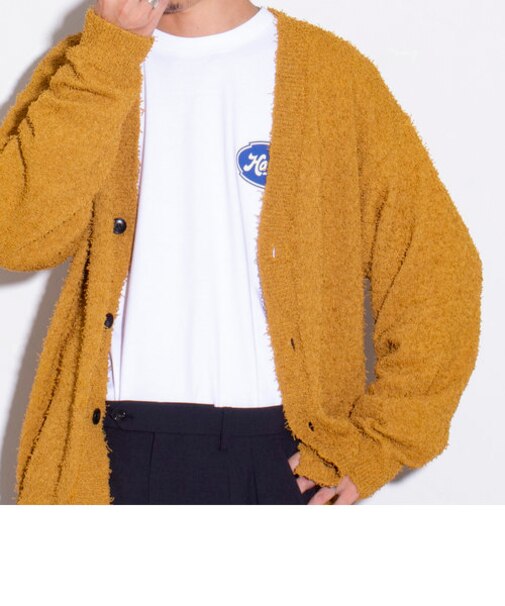 【GLOSTER/グロスター】ルーズシルエット 異素材 ツイストブークレ ニットカーディガン