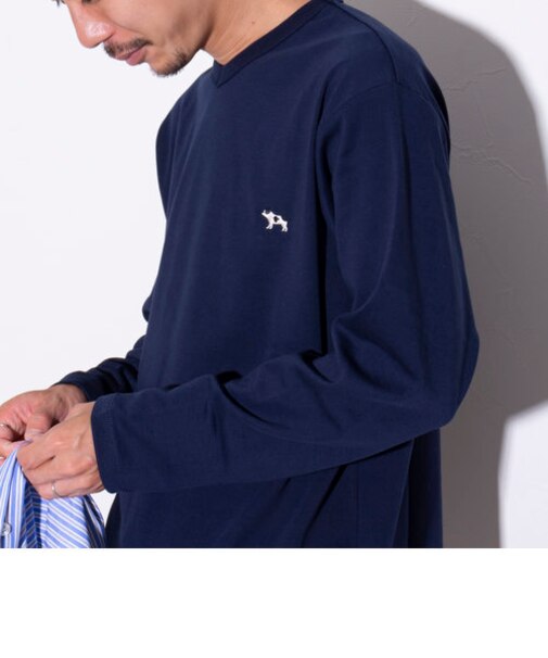 【GLOSTER/グロスター】フレンチブルドッグ刺繍  VネックロングスリーブTシャツ