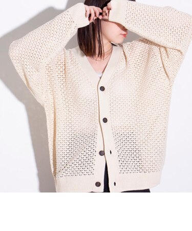 【ユニセックス】クロシェ編みカーディガン 透かし編みニット メッシュカーデ