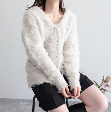 MIXシャギーパールボタンカーディガン