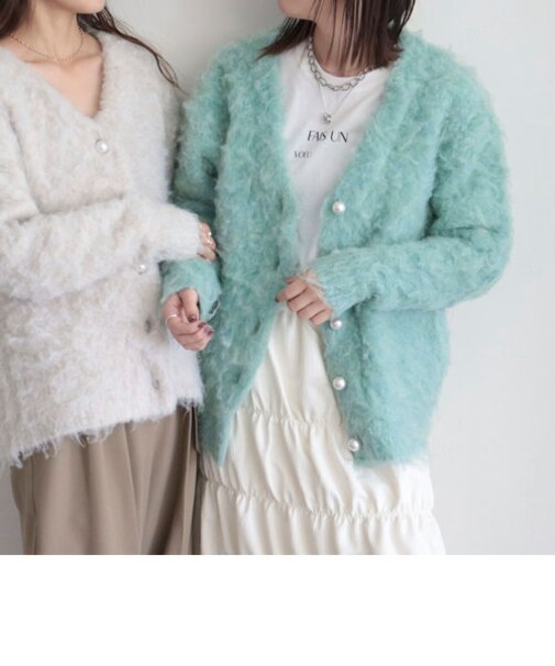 MIXシャギーパールボタンカーディガン